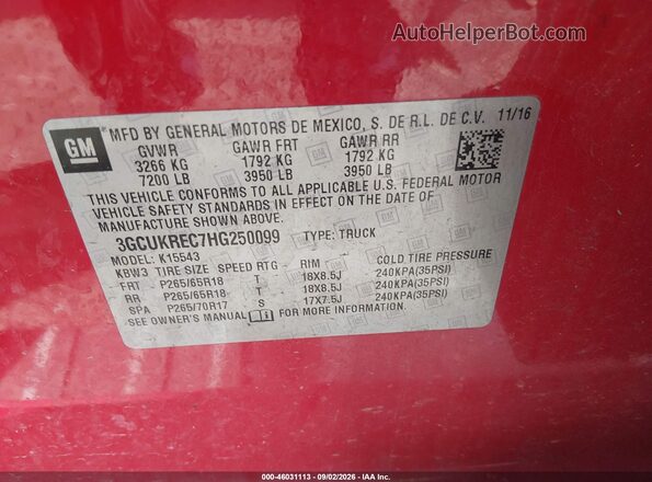 3GCUKREC7HG250099 2017 CHEVROLET SILVERADO Red Вид підкапотного простору
