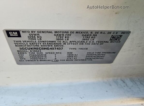 3GCUKREC8HG497437 2017 CHEVROLET SILVERADO White Widok naklejki z numerem VIN