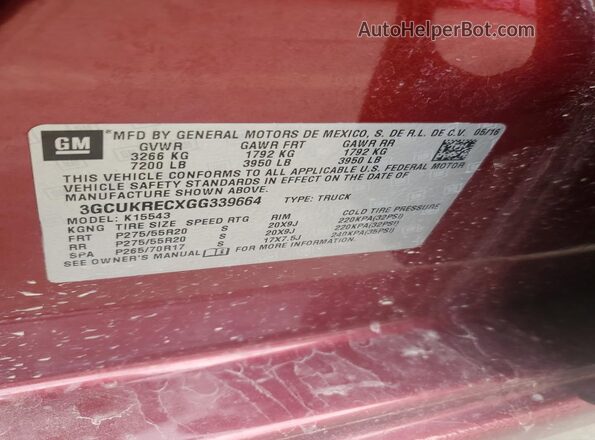 3GCUKRECXGG339664 2016 CHEVROLET SILVERADO Burgundy Widok komory silnika