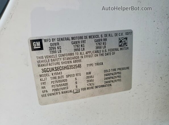 3GCUKSEC6HG352548 2017 CHEVROLET SILVERADO White Engine compartment view