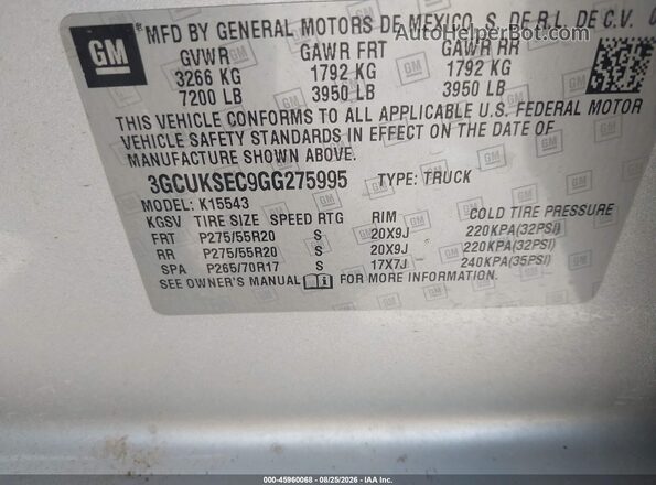 3GCUKSEC9GG275995 2016 CHEVROLET SILVERADO Silver Вид підкапотного простору