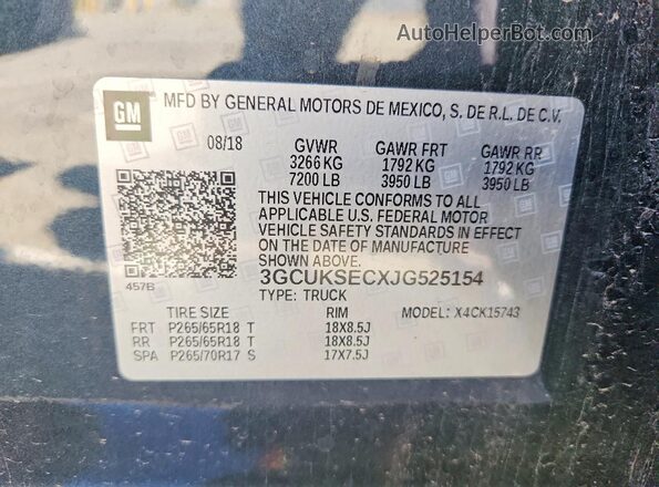 3GCUKSECXJG525154 2018 CHEVROLET SILVERADO Charcoal Панорамний вид салону 360°