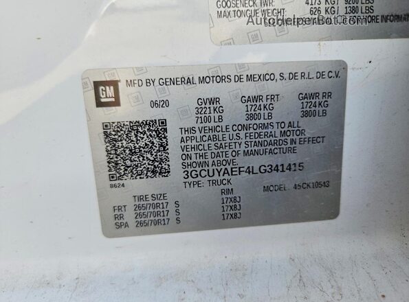 3GCUYAEF4LG341415 2020 CHEVROLET SILVERADO White Widok komory silnika