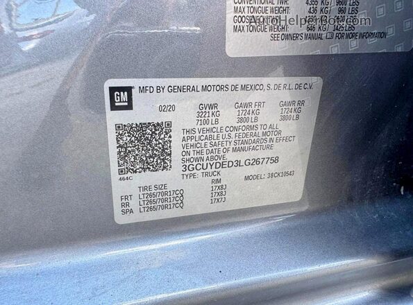 3GCUYDED3LG267758 2020 CHEVROLET SILVERADO Charcoal Vista de los asientos traseros