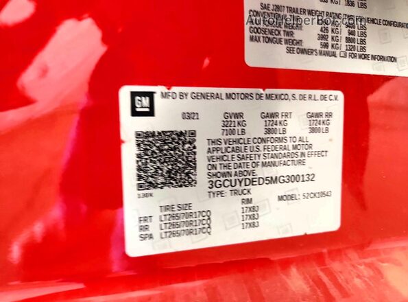 3GCUYDED5MG300132 2021 CHEVROLET SILVERADO Красный Вид подкапотного пространства