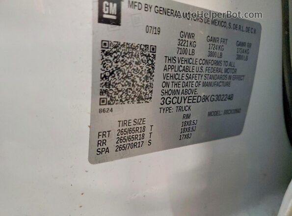 3GCUYEED8KG302248 2019 CHEVROLET SILVERADO White Widok komory silnika