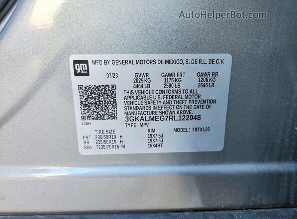 3GKALMEG7RL122948 2024 GMC TERRAIN Silver Widok naklejki z numerem VIN