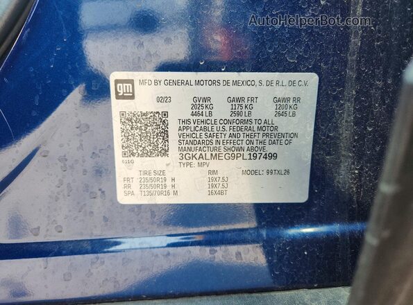 3GKALMEG9PL197499 2023 GMC TERRAIN Blue Widok naklejki z numerem VIN