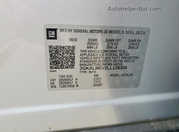 3GKALMEV2LL138304 2020 GMC TERRAIN Gray Вид наклейки з VIN-кодом