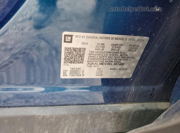 3GKALMEV3KL397480 2019 GMC TERRAIN Blue Vista de la etiqueta del VIN