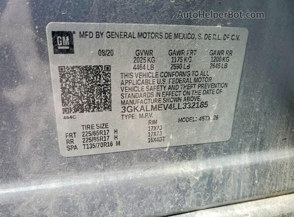 3GKALMEV4LL332185 2020 GMC TERRAIN Gray Вид наклейки з VIN-кодом