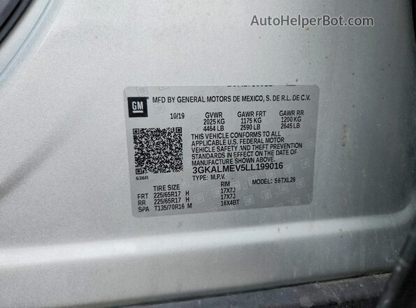 3GKALMEV5LL199016 2020 GMC TERRAIN Silver VIN sticker view