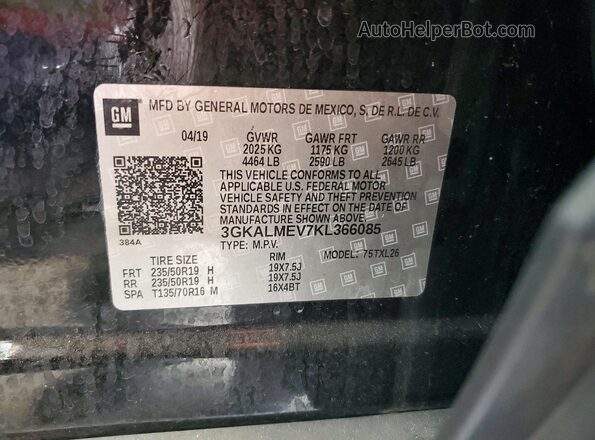 3GKALMEV7KL366085 2019 GMC TERRAIN Black Vista de la etiqueta del VIN