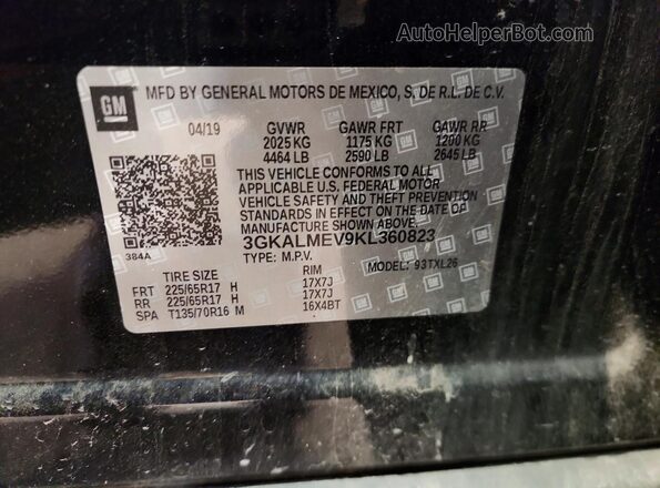 3GKALMEV9KL360823 2019 GMC TERRAIN Charcoal VIN კოდის სტიკერის ხედი