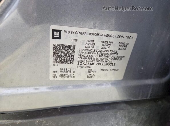 3GKALMEVXLL205313 2020 GMC TERRAIN Gray Շարժիչի բաժամունքի տեսք