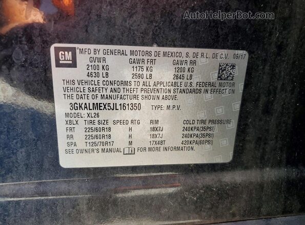 3GKALMEX5JL161350 2018 GMC TERRAIN Black Vista de la etiqueta del VIN