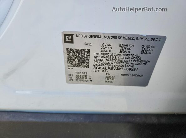 3GKALPEV3ML369294 2021 GMC TERRAIN White Вид підкапотного простору