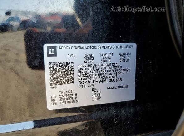 3GKALPEV4ML360538 2021 GMC TERRAIN Black Вид наклейки з VIN-кодом