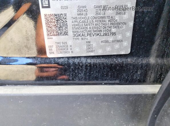 3GKALPEV5KL281795 2019 GMC TERRAIN Black Vista de la etiqueta del VIN