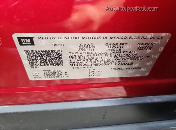 3GKALPEX5KL170018 2019 GMC TERRAIN Burgundy VIN sticker view
