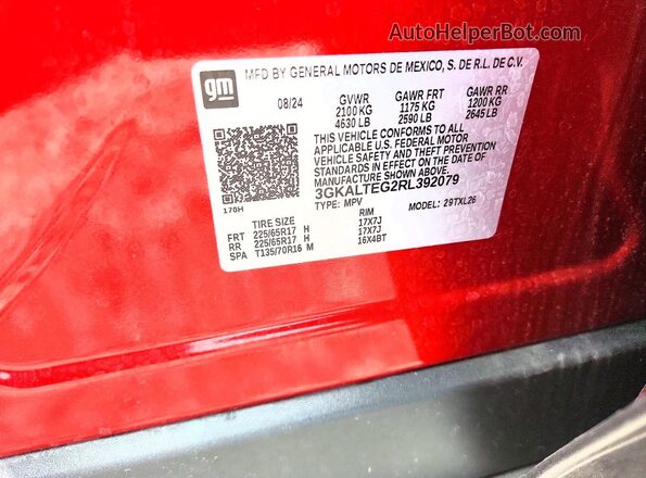 3GKALTEG2RL392079 2024 GMC TERRAIN Красный Вид наклейки с VIN-кодом