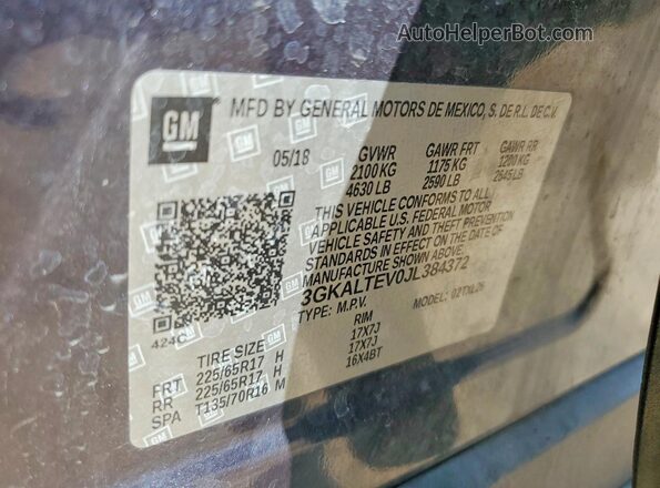 3GKALTEV0JL384372 2018 GMC TERRAIN Blue Vista de la etiqueta del VIN