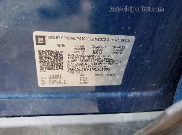 3GKALTEV1ML301505 2021 GMC TERRAIN Blue Вид наклейки з VIN-кодом