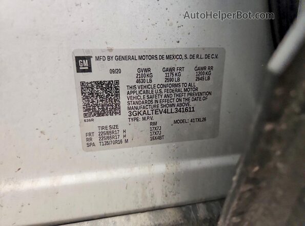 3GKALTEV4LL341611 2020 GMC TERRAIN Silver სალონის 360-გრადუსიანი ხედი