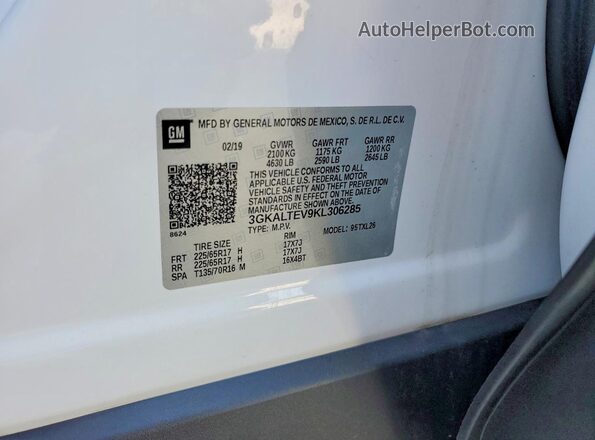 3GKALTEV9KL306285 2019 GMC TERRAIN White Вид наклейки з VIN-кодом