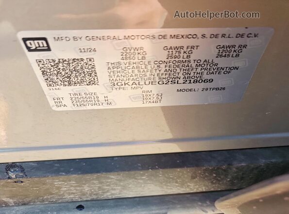 3GKALUEG2SL218069 2025 GMC TERRAIN Tan Vista de la etiqueta del VIN