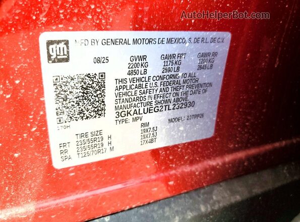 3GKALUEG2TL232930 2026 GMC TERRAIN Красный Вид наклейки с VIN-кодом