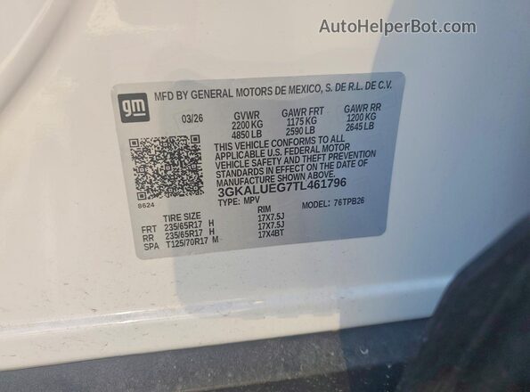 3GKALUEG7TL461796 2026 GMC TERRAIN White VIN კოდის სტიკერის ხედი