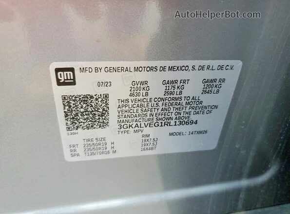 3GKALVEG1RL130694 2024 GMC TERRAIN Gray Vista de la etiqueta del VIN