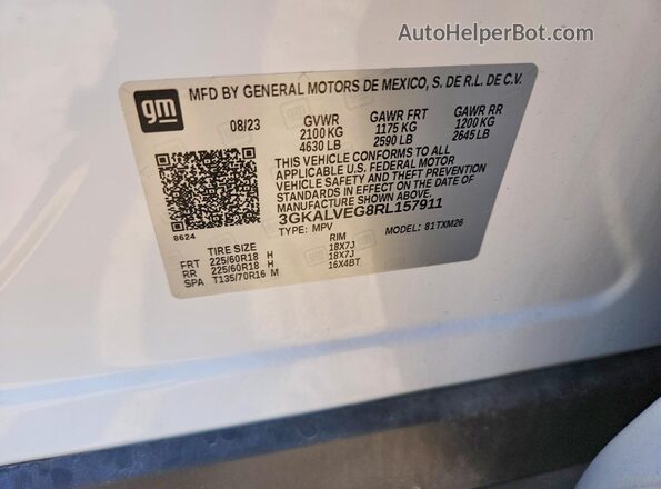 3GKALVEG8RL157911 2024 GMC TERRAIN White VIN sticker view