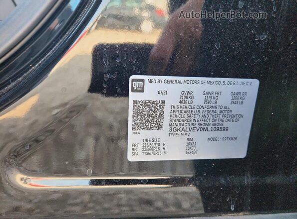 3GKALVEV0NL109599 2022 GMC TERRAIN Черный Вид наклейки с VIN-кодом