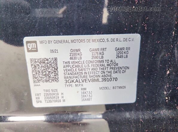 3GKALVEV8ML391070 2021 GMC TERRAIN Black Вид наклейки з VIN-кодом