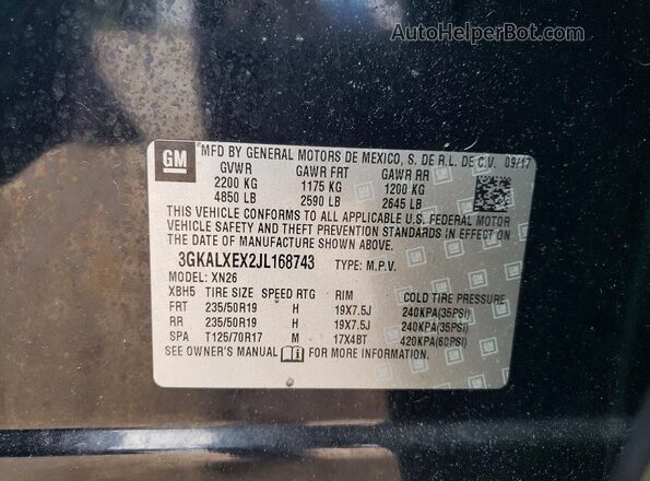 3GKALXEX2JL168743 2018 GMC TERRAIN Black Vista de la etiqueta del VIN