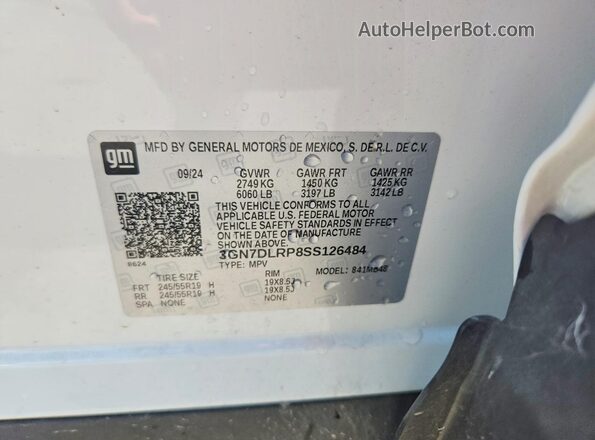 3GN7DLRP8SS126484 2025 CHEVROLET EQUINOX White VIN կոդի պիտակի տեսք