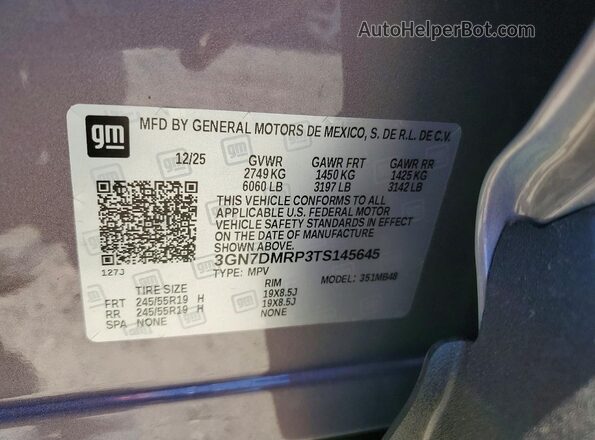 3GN7DMRP3TS145645 2026 CHEVROLET EQUINOX Gray Вид наклейки з VIN-кодом