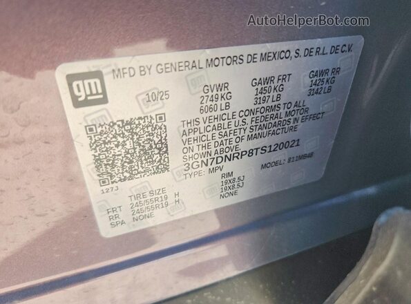 3GN7DNRP8TS120021 2026 CHEVROLET EQUINOX Gray Вид наклейки з VIN-кодом