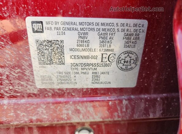 3GN7DSRP6SS153807 2025 CHEVROLET EQUINOX Burgundy Vista de la etiqueta del VIN
