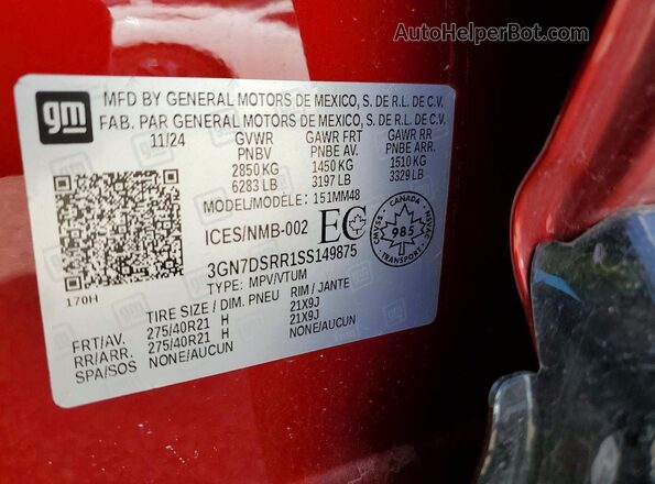 3GN7DSRR1SS149875 2025 CHEVROLET EQUINOX Red Vista interior de 360 grados
