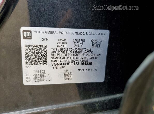 3GNAXHEG1SL164889 2025 CHEVROLET EQUINOX Черный Вид наклейки с VIN-кодом