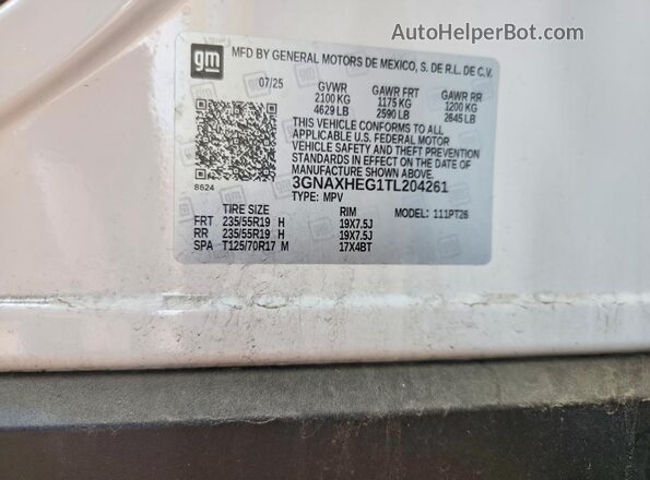 3GNAXHEG1TL204261 2026 CHEVROLET EQUINOX White Vista interior de 360 grados