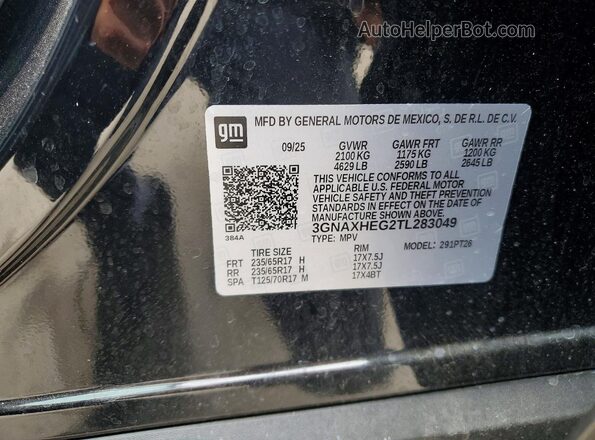 3GNAXHEG2TL283049 2026 CHEVROLET EQUINOX Black VIN კოდის სტიკერის ხედი