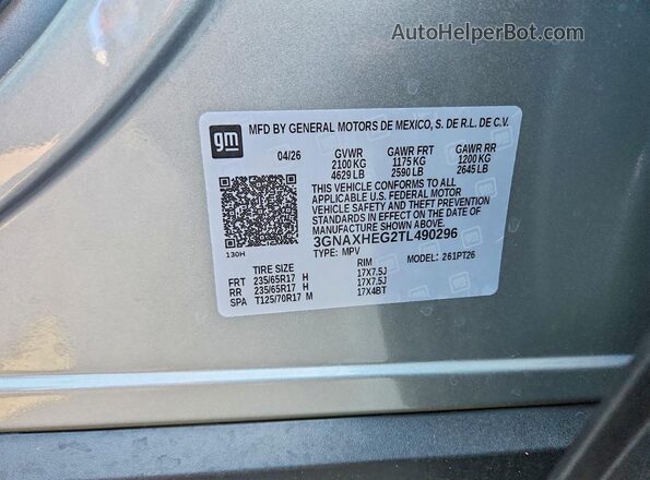 3GNAXHEG2TL490296 2026 CHEVROLET EQUINOX Silver Вид наклейки з VIN-кодом