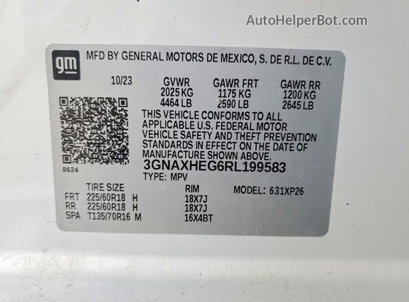 3GNAXHEG6RL199583 2024 CHEVROLET EQUINOX White Панорамний вид салону 360°