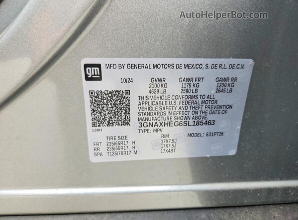3GNAXHEG6SL185463 2025 CHEVROLET EQUINOX Gray VIN sticker view