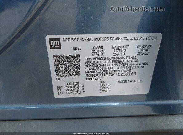 3GNAXHEG6TL250166 2026 CHEVROLET EQUINOX Blue Vista del compartimento del motor