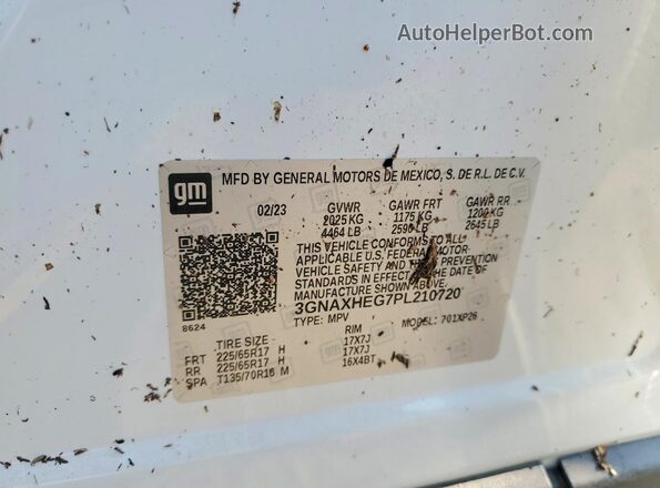 3GNAXHEG7PL210720 2023 CHEVROLET EQUINOX White VIN sticker view